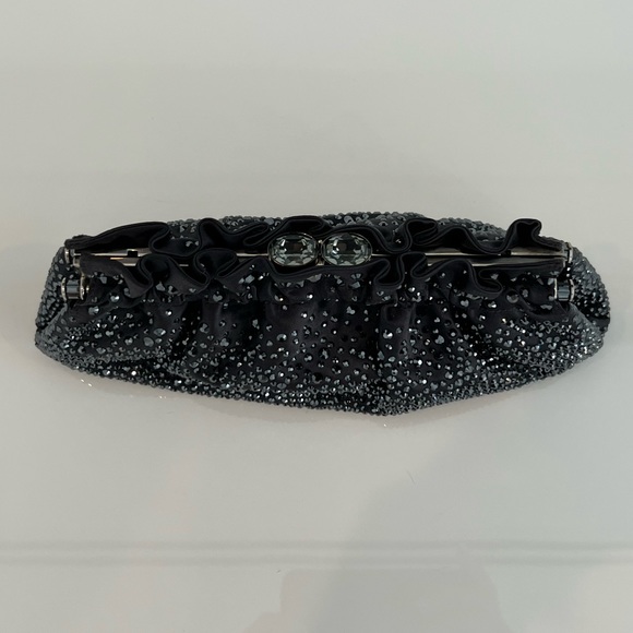 JUDITH LEIBER CHARCOAL CRYSTAL CONVERTIBLE CLUTCH SHOULDER BAG - Picture 12 of 17